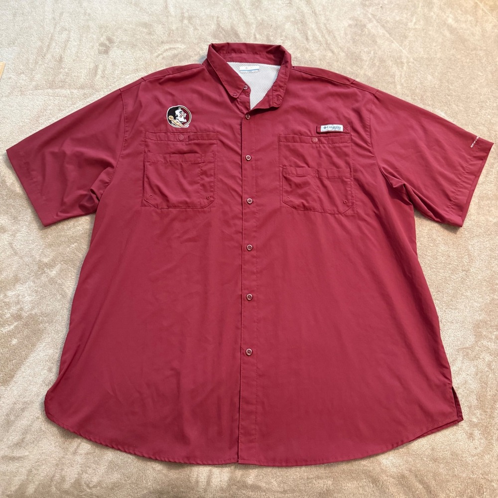 Columbia PFG FSU Seminoles Fishing Shirt Mens 3XT Garnet Red Short Sleeve